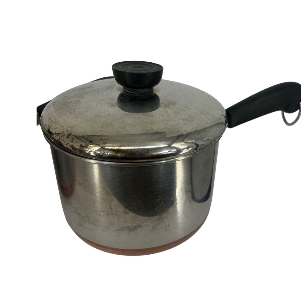 Vintage Revere Ware 2 Qt Copper Clad Stainless Steel Saucepan with Lid USA 1801
